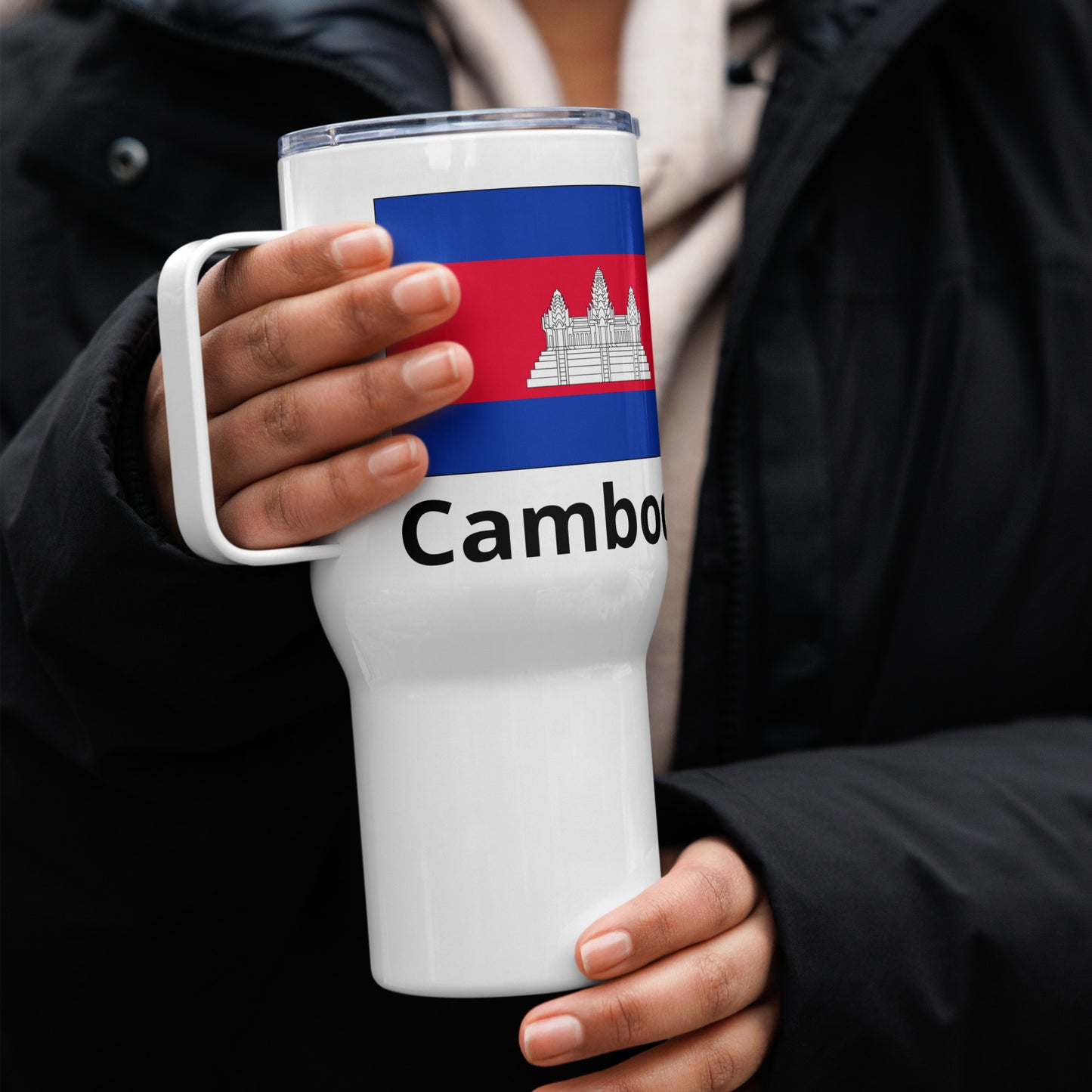 Cambodia Flag Travel Mug with Handle