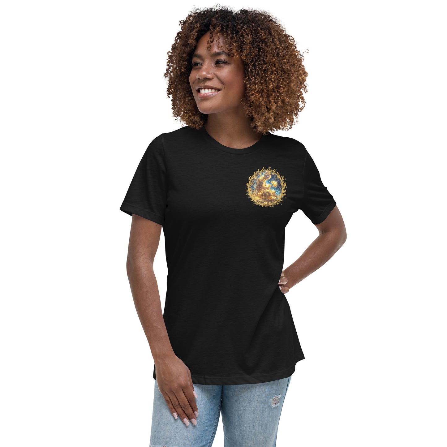 Golden Buddha Lotus – Spiritual Women’s Relaxed Tee